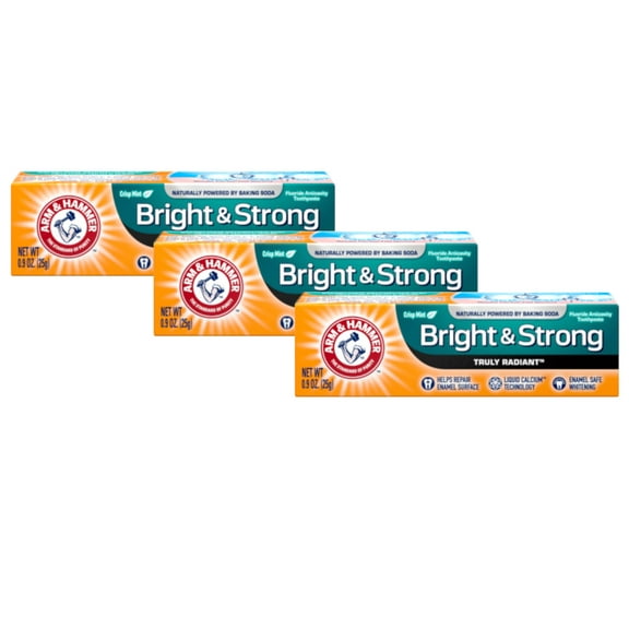 Arm & Hammer Bright and Strong Truly Radiant Toothpaste, Travel Size (0.9 oz) - Pack of 3