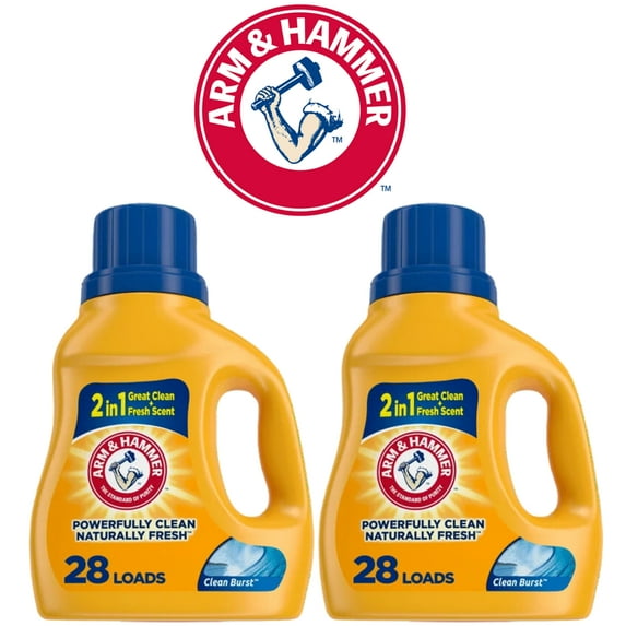 Arm & Hammer Clean Burst, 28 Loads Liquid Laundry Detergent, 28 Fl oz |Pack Of 2