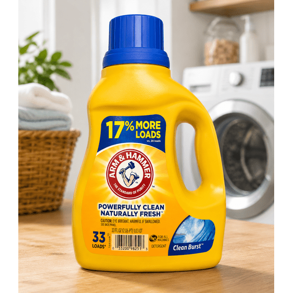 Arm & Hammer Clean Burst Liquid Laundry Detergent with Baking Soda, Clean Burst Scent, 33 fl oz, 33 Loads