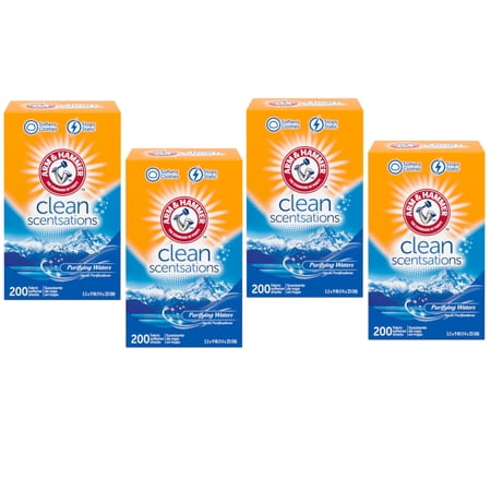 Arm & Hammer Clean Scentsations Fabric Softener Dryer Sheets, Purifying Waters Scent, 200 Count - 4 Pack