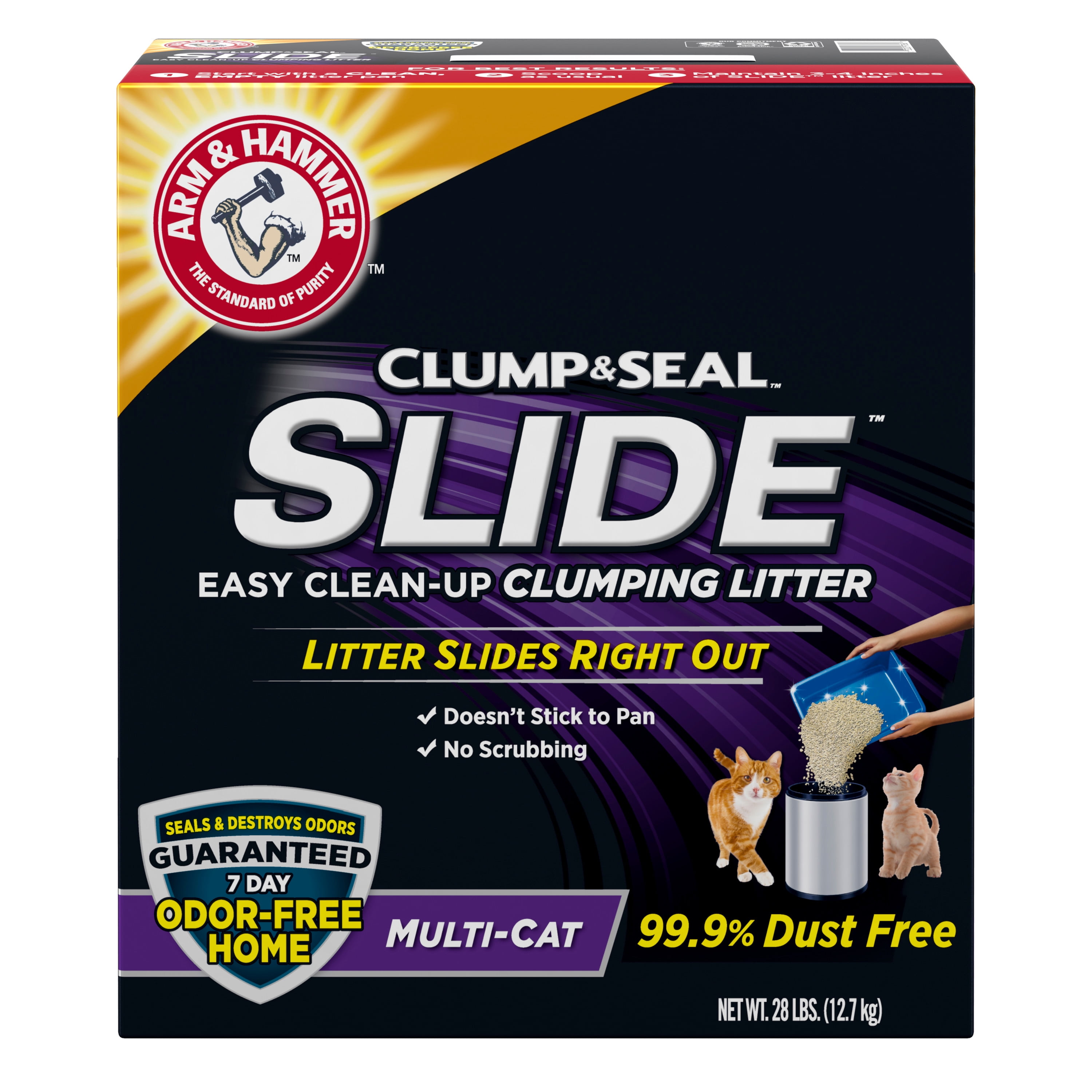 Cat litter arm clearance and hammer slide