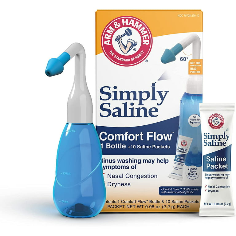 Arm & Hammer Comfort Flow with 10 Salt Packets, Nasal Rinse Sinus  Wash-Congestion & Allergy Relief,All-Natural, BPA-Free, Adults & Kids, Blue  (240mL)
