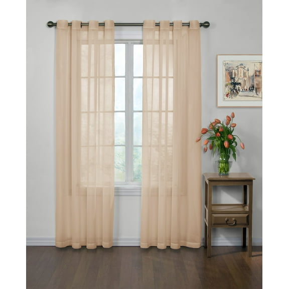 Arm & Hammer Curtain Fresh Odor-Neutralizing Sheer Voile Grommet Single Curtain Panel, Beige, 59 x 120