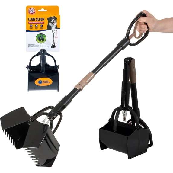 Arm & Hammer Dog Poop Pooper Scooper Heavy Duty Plastic Claw Scoop for Yard Pet Waste Management, Extends up to 27", Black