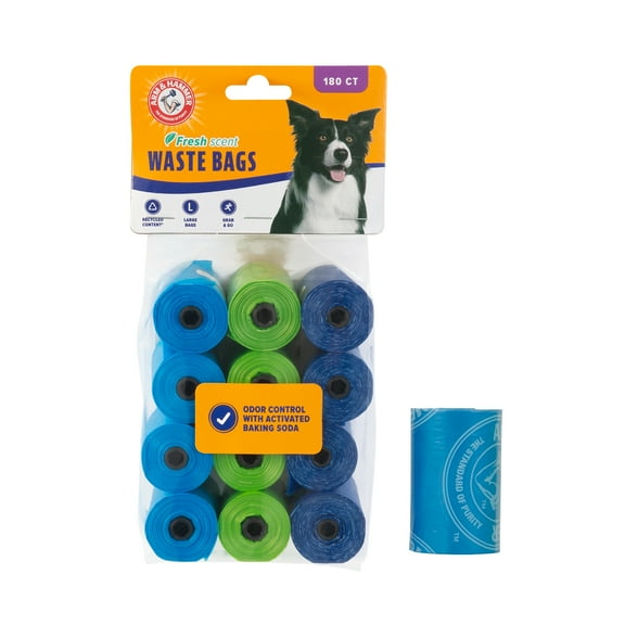 Arm & Hammer Durable Disposable Fresh Scent Dog Waste Bag Refills, Assorted Colors, 180 Count