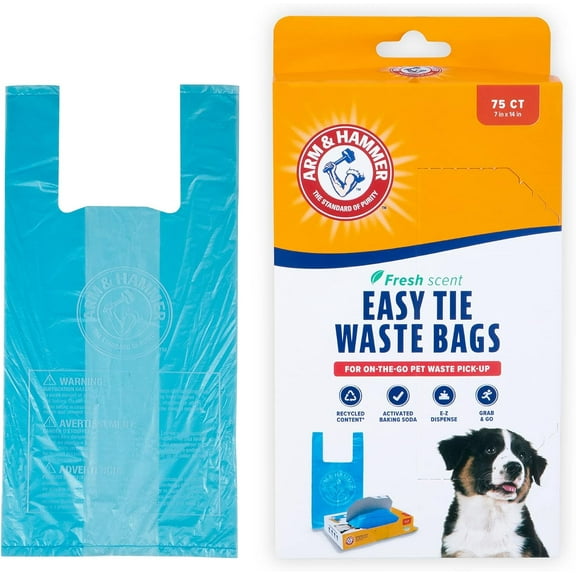 Arm & Hammer Easy-Tie Waste Bags with Fresch Scent, 75 Count Poop Bags For Dogs