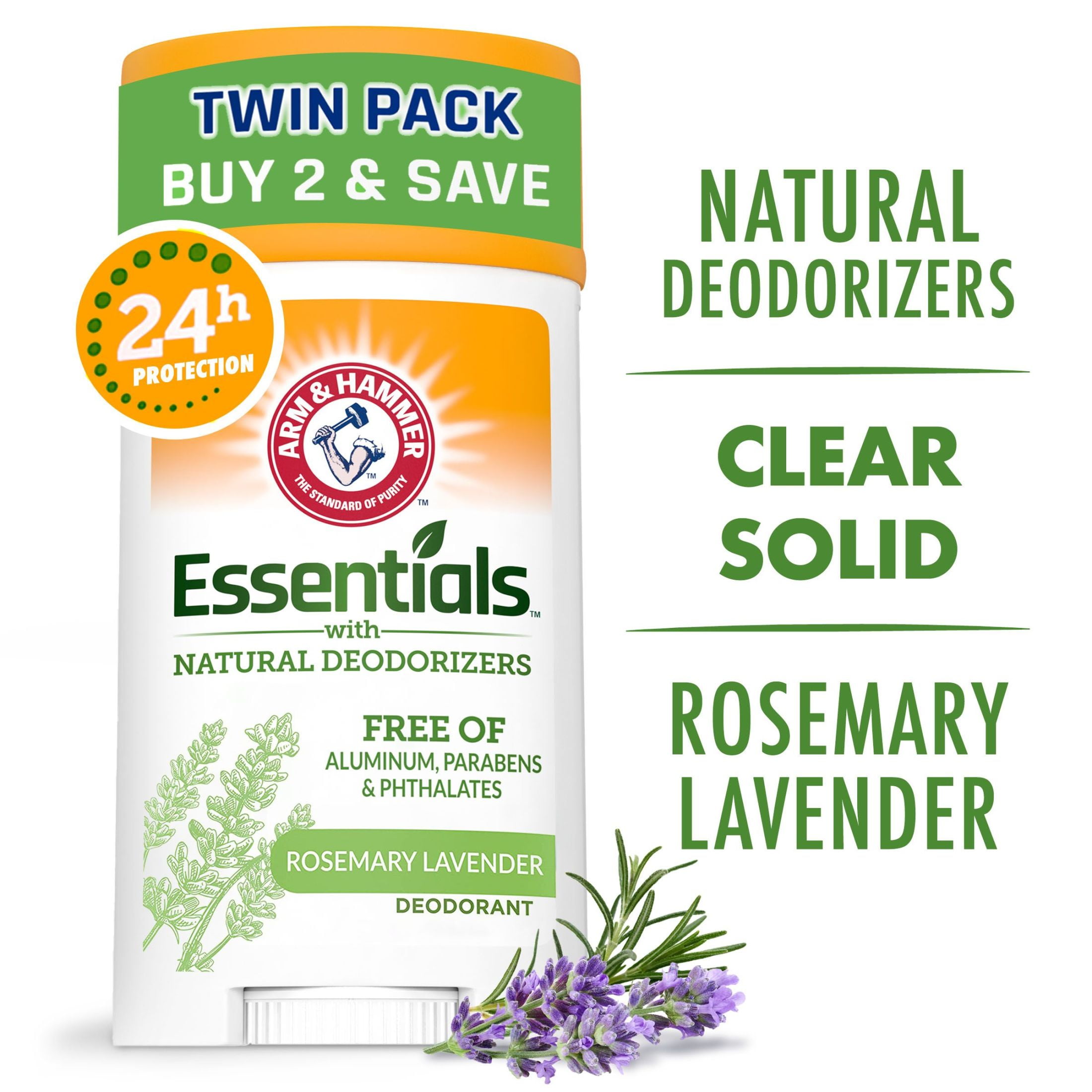 Arm & Hammer Essentials Natural Deodorant, 24 Hour Protection, Rosemary