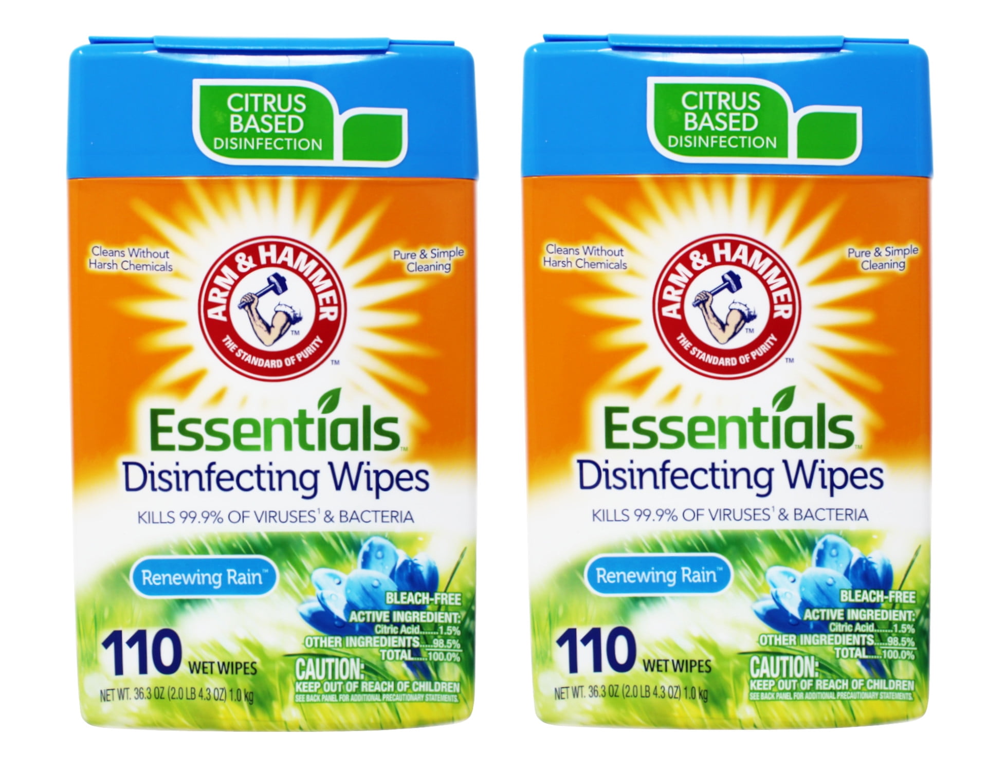 Arm & Hammer Essentials Disinfecting Wipes, Renewing Rain Scent 110Ct