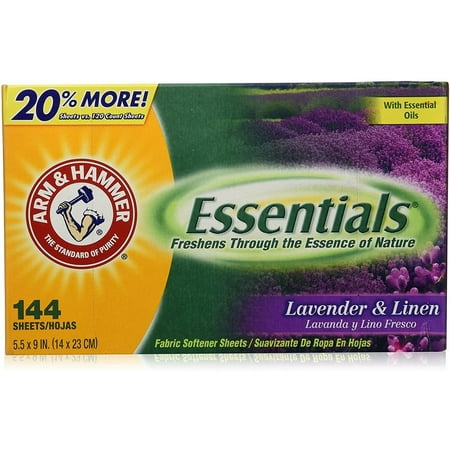 Arm & Hammer Essentials Dryer Sheets, Lavender & Linen, 144 Count