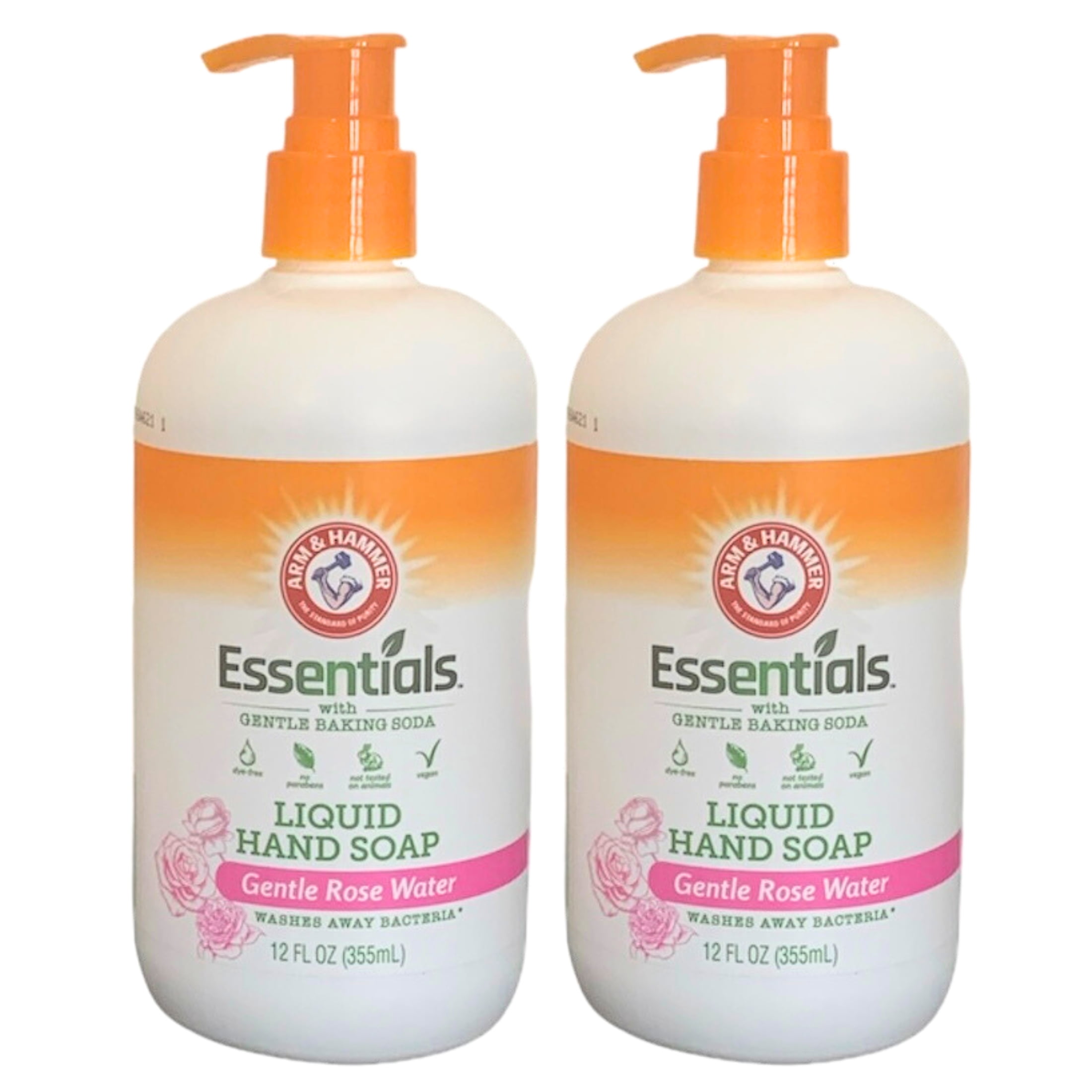 Arm & Hammer Essentials Liquid Hand Soaps 12fl oz Gentle Rose Water Washes Away Bacteria for Children Adults Holiday Home Bathroom Kitchen Handwash Supplies Decoration Gift Basket Fillers, 2 Bottles