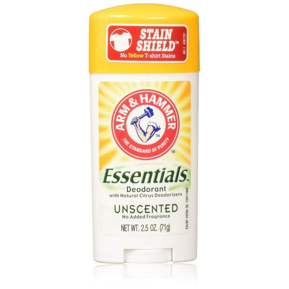 Arm & Hammer Essentials Natural Solid Deodorant, Unscented, 2.5 Ounce (Pack Of 5)