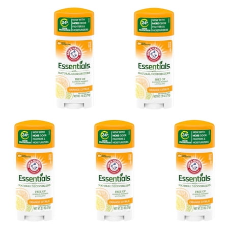 Arm & Hammer Essentials Orange Citrus Solid Natural Deodorant, 2.5 oz (5 Pack)