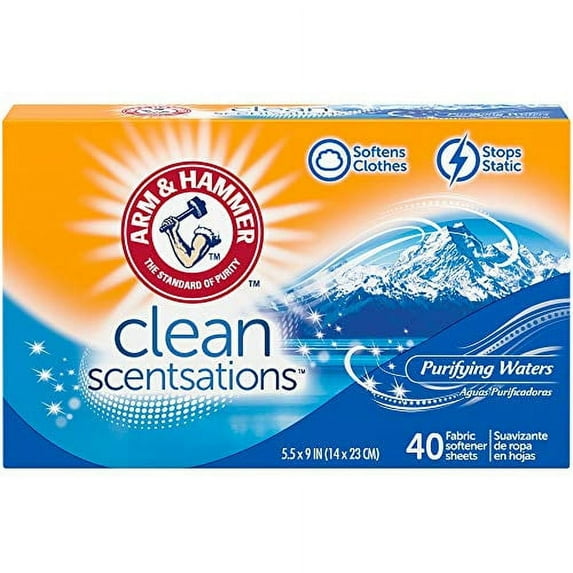 Arm & Hammer Fabric Softener Sheets Purifying Waters, 40 Count, 3 Pack