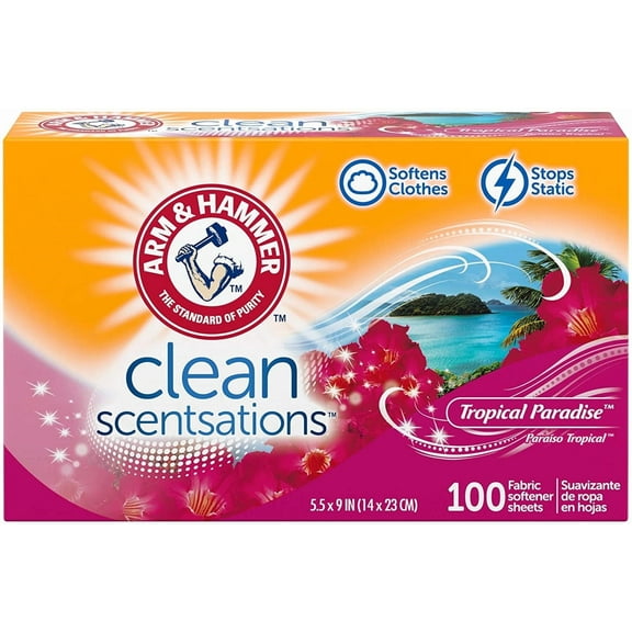 Arm & Hammer Fabric Softener Sheets, Stops Static, Tropical Paradise, 100 Ea, 4 Pack
