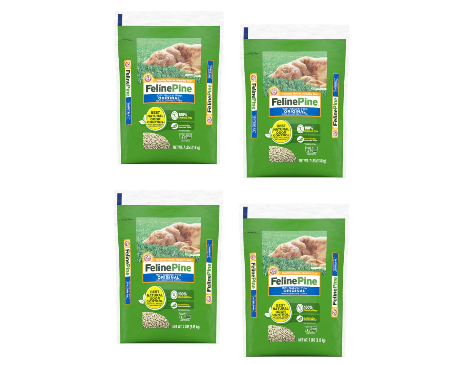 Arm Hammer Feline Pine 100 Natural Original Non Clumping Cat Litter 7 Lbs. Pack of 4