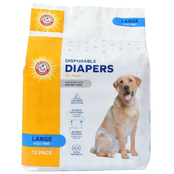 Arm & Hammer Female Dog Diapers, Size Large, 12 Count | Ultra-Absorbent with Leak-Proof Protection