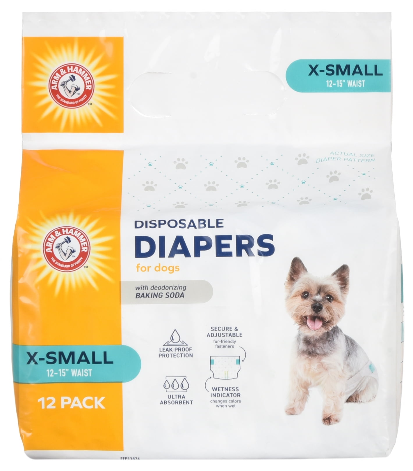Arm & Hammer Female Dog Diapers, Size X-Small, 12 Count | Ultra-Absorbent with Leak-Proof Protection