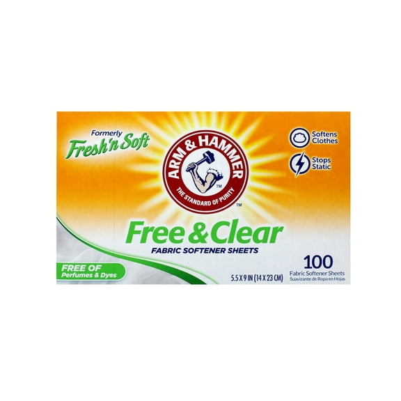 Arm & Hammer Free & Clear Fabric Softener Dryer Sheets, 100 Count