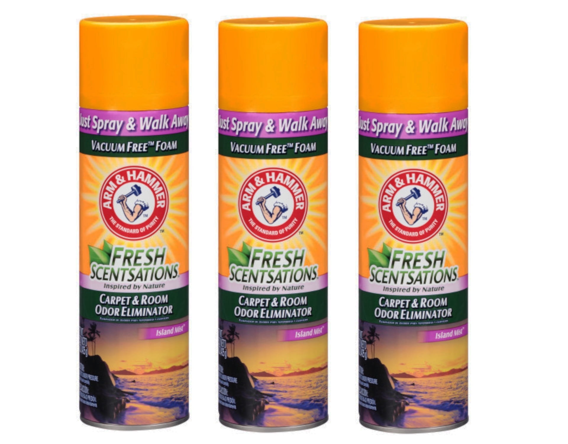 Arm & Hammer Fresh Scentsations Carpet & Room Odor Eliminator Vacuum Free Foam, Island Mist Scent, 15 Ounce - 3 Pack