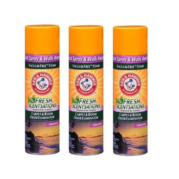 Arm & Hammer Fresh Scentsations Carpet & Room Odor Eliminator Vacuum Free Foam, Island Mist Scent, 15 Ounce - 3 Pack
