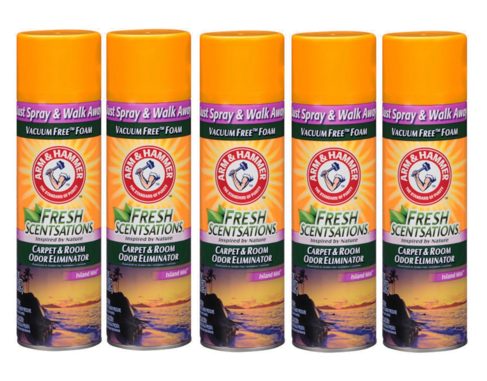 Arm & Hammer Fresh Scentsations Carpet & Room Odor Eliminator Vacuum Free Foam, Island Mist Scent, 15 Ounce - 5 Pack