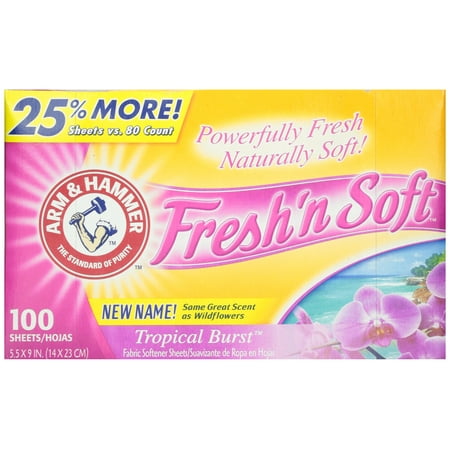 Arm & Hammer Fresh n' Soft Fabric Softner Sheets, Tropical Burst (Pack of 48)