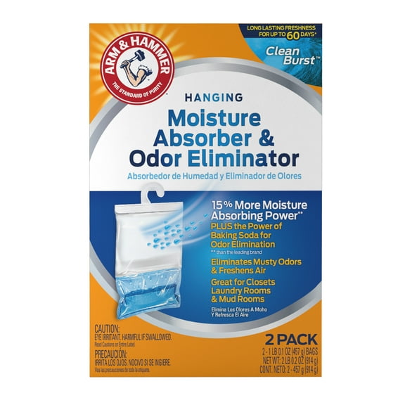Arm & Hammer Moisture Absorber Hanging Bag - 16 oz, 2-pack, Clean Burst