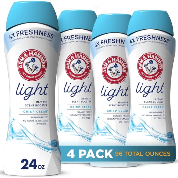 Arm & Hammer Light In-Wash Laundry Scent Booster, Crisp Clean, 24 oz, 4 Count, 4 Pack