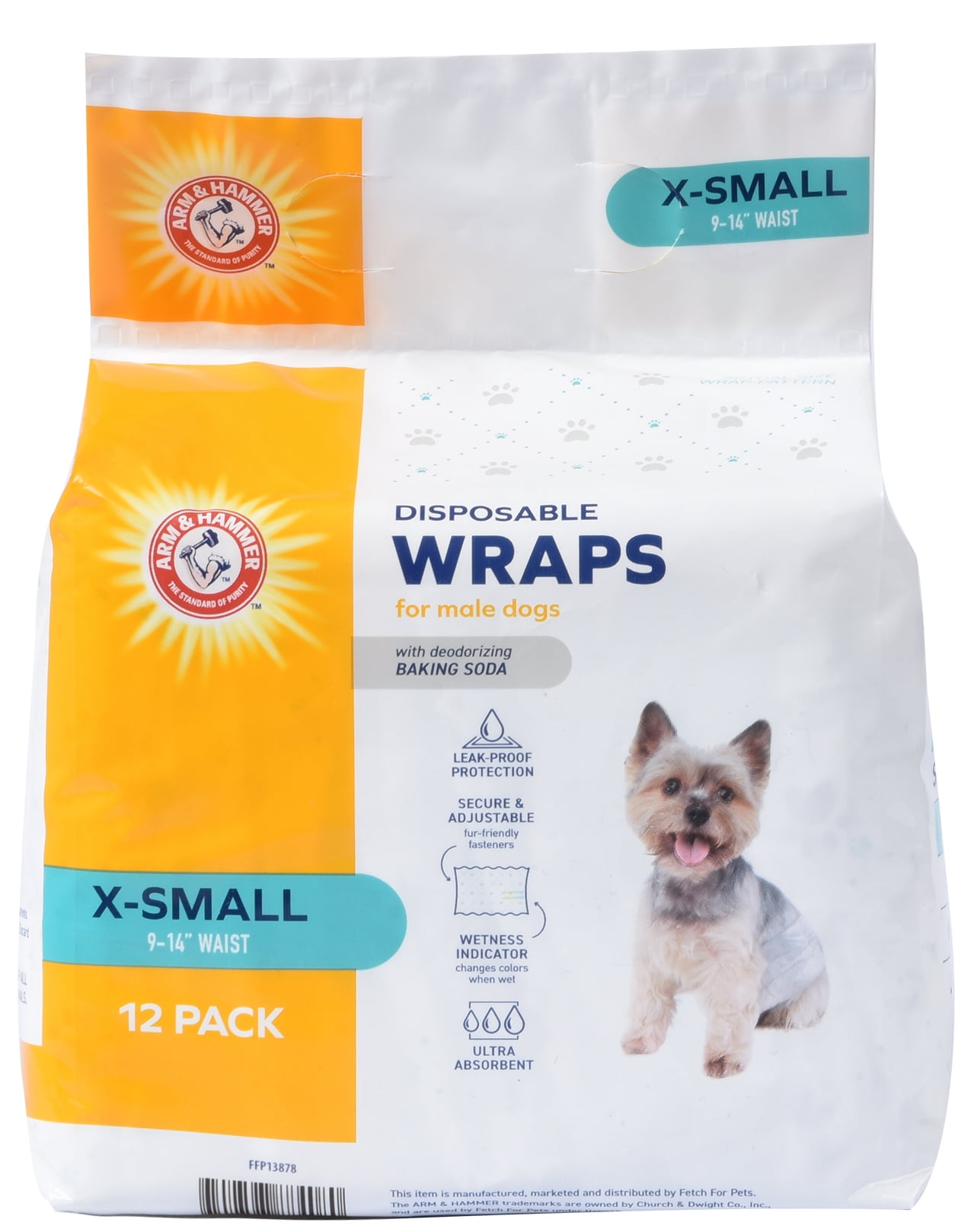 Arm & Hammer Male Dog Wraps, X-Small 12ct | Super Absorbent with Baking Soda for Odor Control