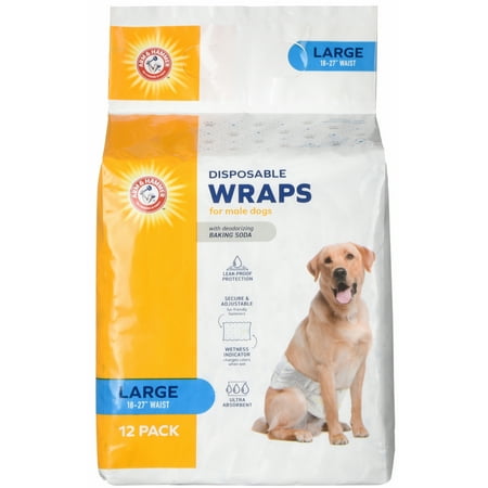 Arm & Hammer Male Dog Wraps, Size Large, 12 Count | Ultra-Absorbent with Leak-Proof Protection