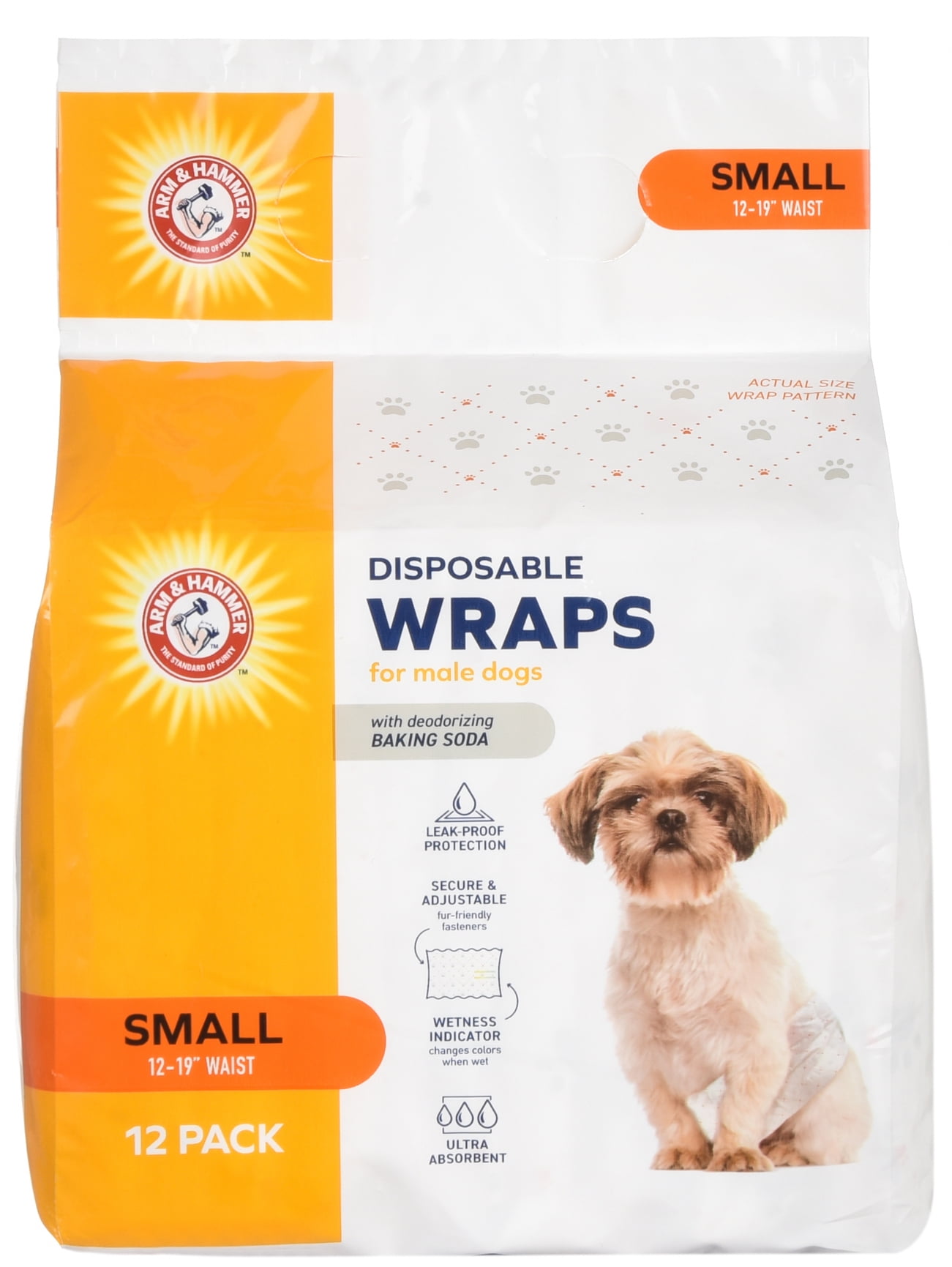 Arm & Hammer Male Dog Wraps, Size Small, 12 Count | Ultra-Absorbent with Wetness Indicator