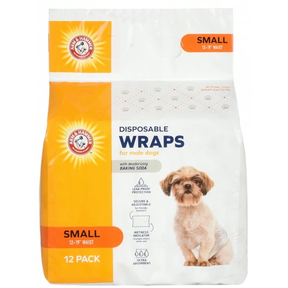 Arm & Hammer Male Dog Wraps, Size Small, 12 Count | Ultra-Absorbent with Wetness Indicator