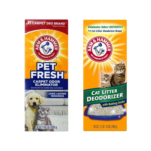 Arm & Hammer Pet Odor Control kit, Pet Fresh Carpet Odor Eliminator Long Lasting Freshness + Cat Litter Deodorizer with Baking Soda, 30 oz Each
