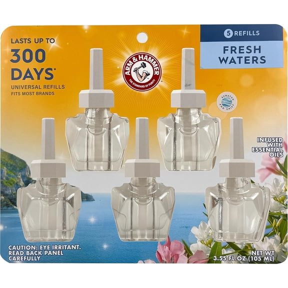 Arm & Hammer Plug-In Scented Oil Air Freshener Refill, Fresh Waters, 3.55 fl oz, 5-Pack