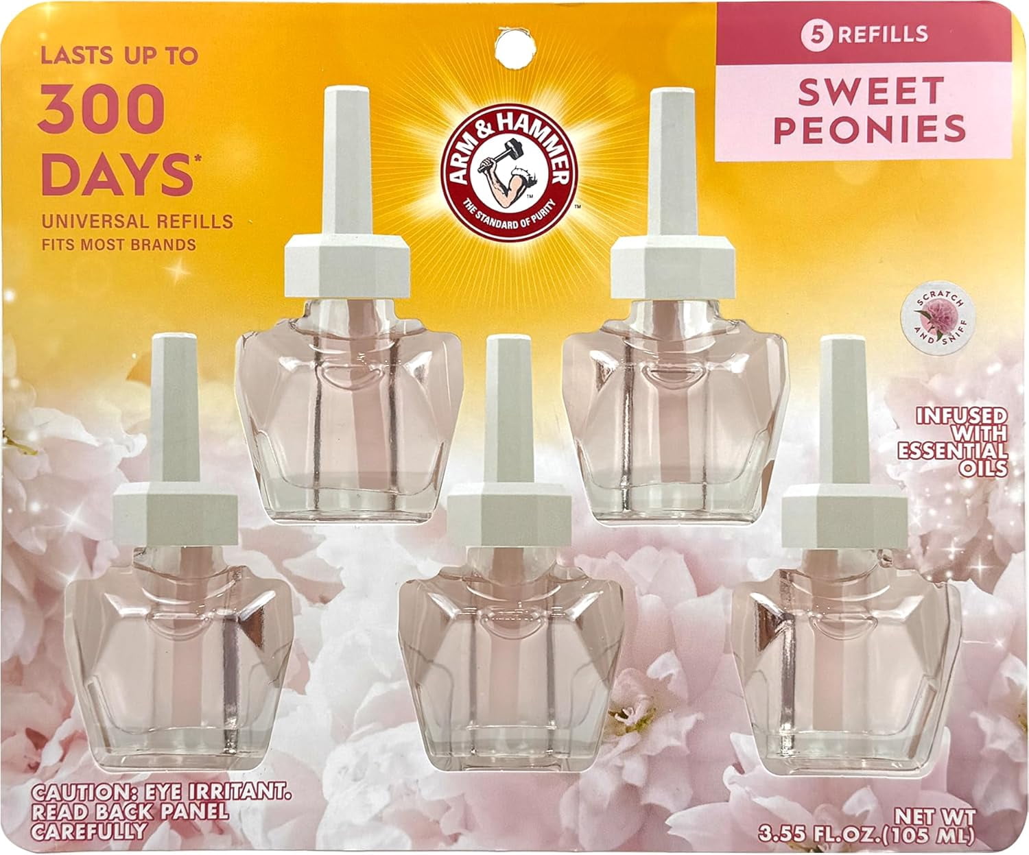 Arm & Hammer Plug-In Scented Oil Air Freshener Refill, Sweet Peonies, 3.55 fl oz, 5-Pack