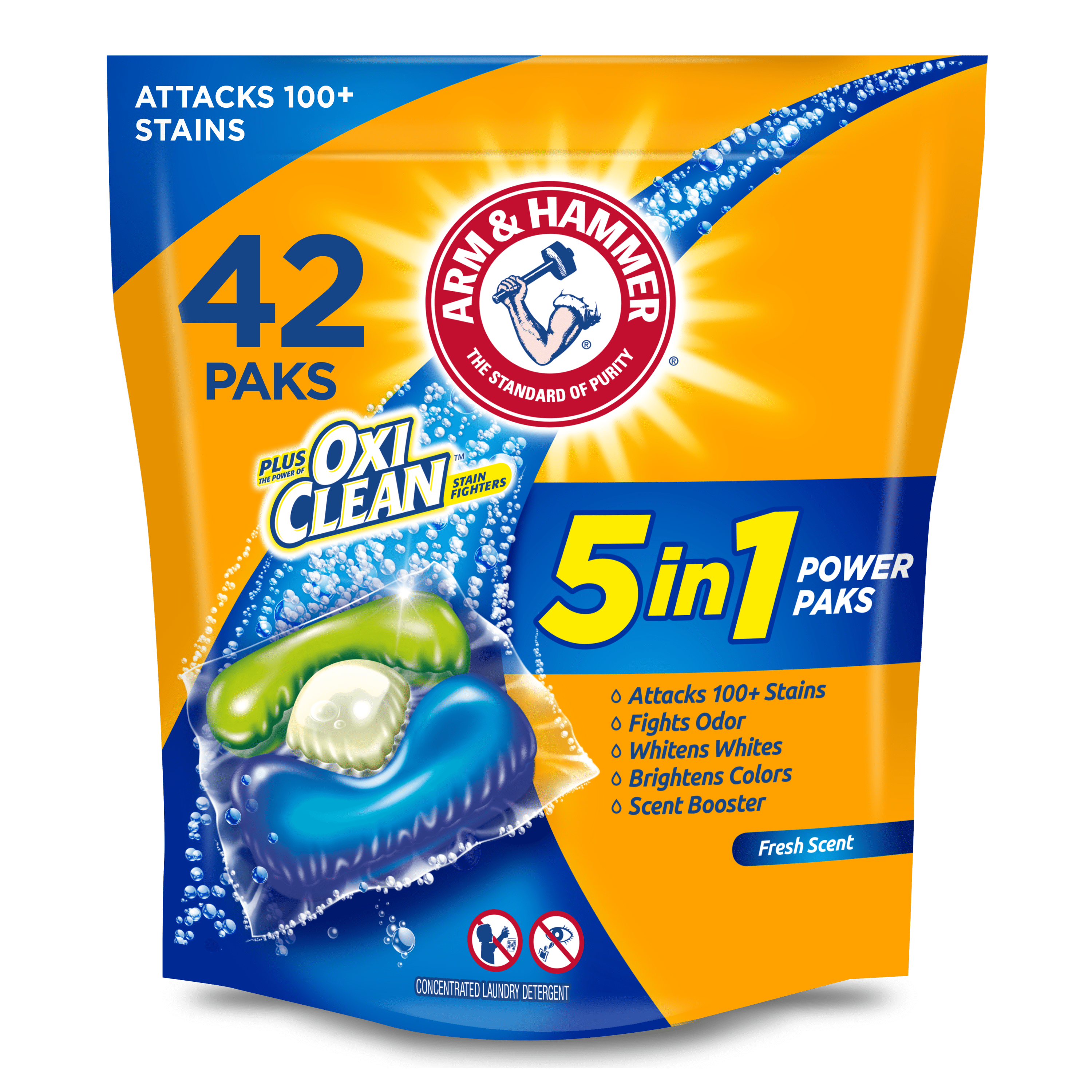 Arm & Hammer Plus OxiClean 5-in-1 Laundry Detergent Power Paks, 42 Count  (Packaging may vary) 