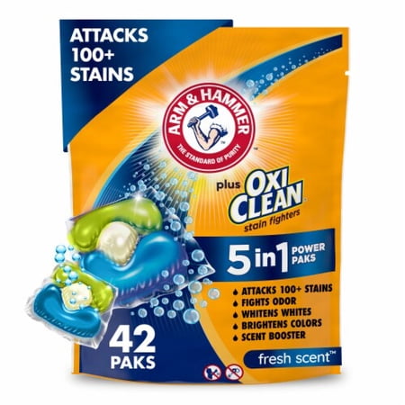 2X - ARM & HAMMER Plus OxiClean Fresh Scent Laundry Detergent 5-in-1 Power Paks 42 ct