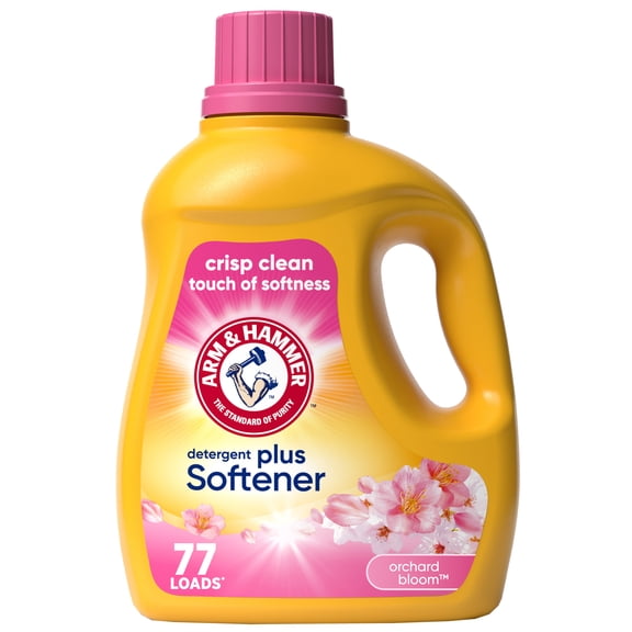 ARM & HAMMER Plus Softener Laundry Detergent Liquid, Orchard Bloom, 100.5 fl oz, 77 Loads