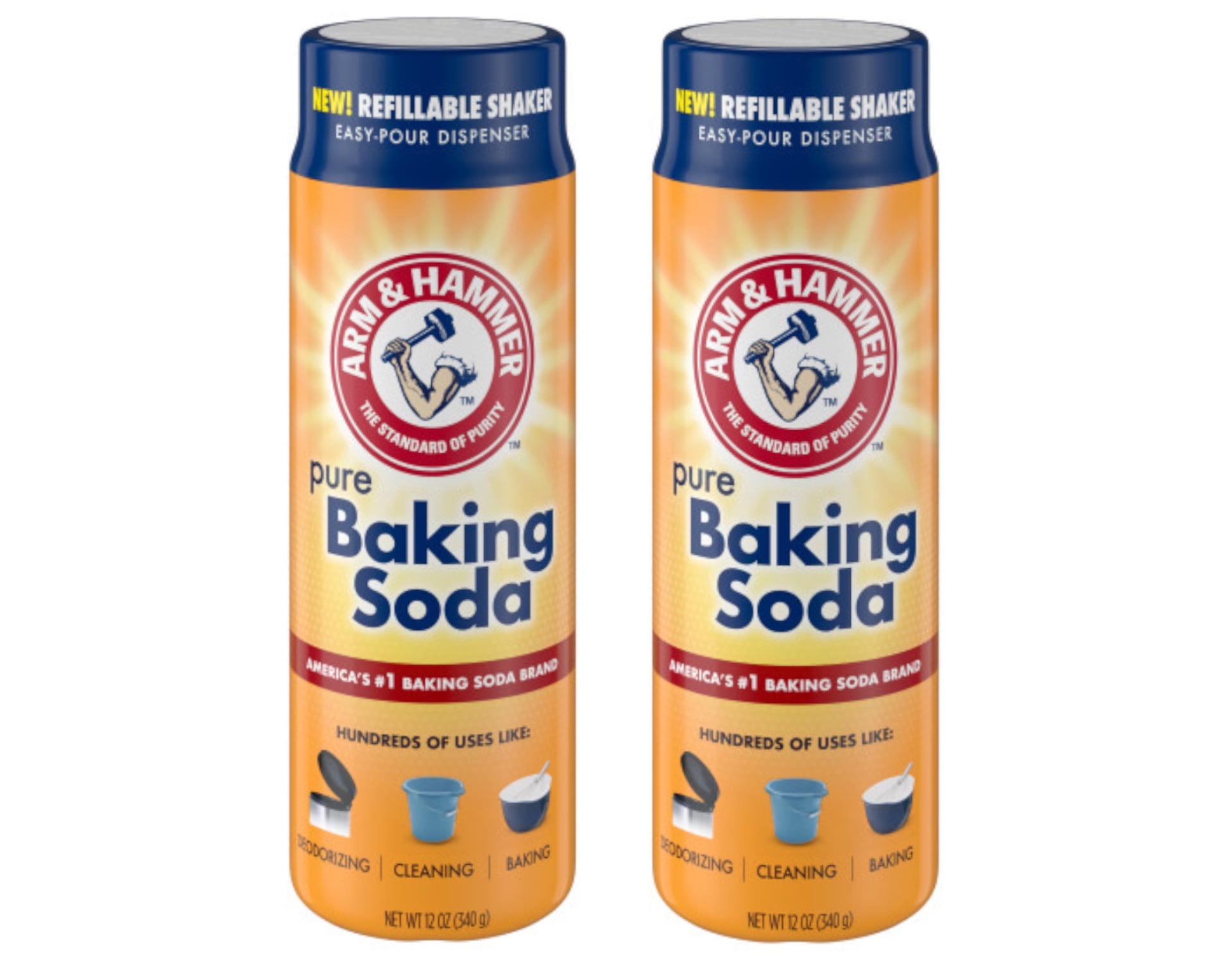 Arm & Hammer Versatile Pure Baking Soda 12 Oz. Refillable Shaker Pack of 2 for Cleaning