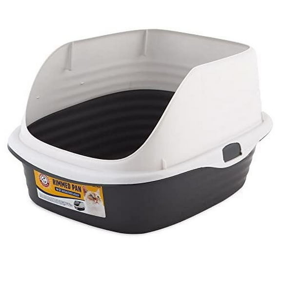 Arm & Hammer Rimmed Wave Cat Litter Pan, Open Top Entry Cat Litter Box, Large, Grey