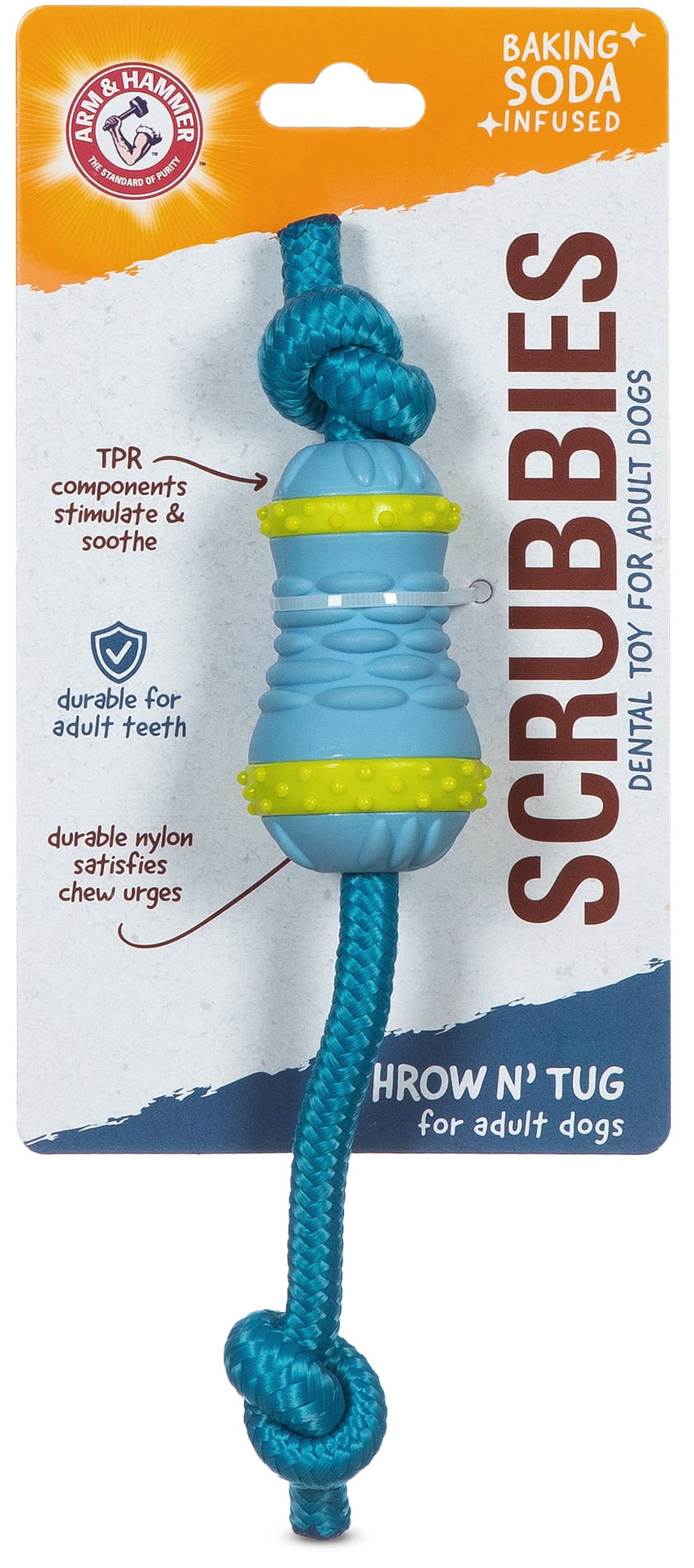 Arm Hammer Scrubbies Throw N' Tug Adult Dental Dog Chew Toy