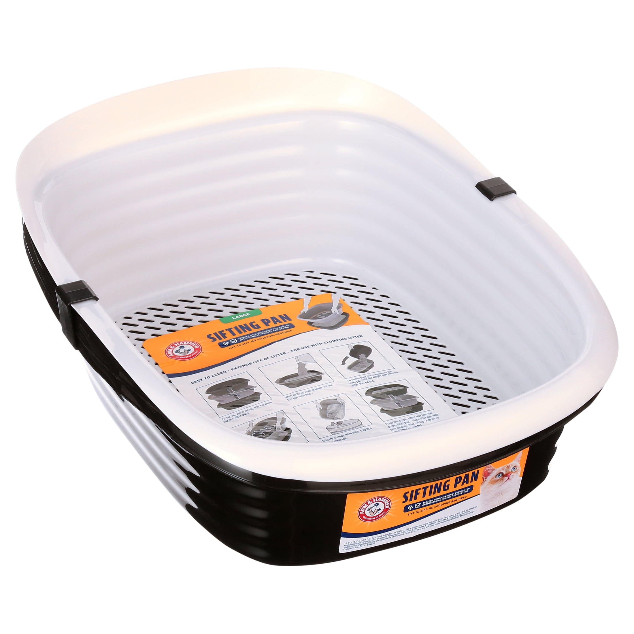 Large Black and White Plastic Sifting Cat Litter Box