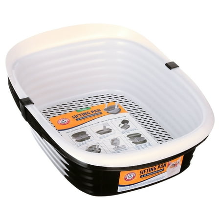 Arm & Hammer Sifting Cat Litter Box, 2 Open Top Plastic Cat Litter Pans and Cat Litter Tray, Large, Black and White