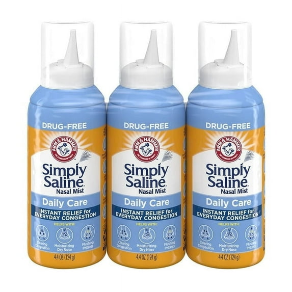 Arm & Hammer Simply Saline Daily Care Nasal Mist 4.4oz, Saline Nasal Spray, Drug-Free, 3-Pack