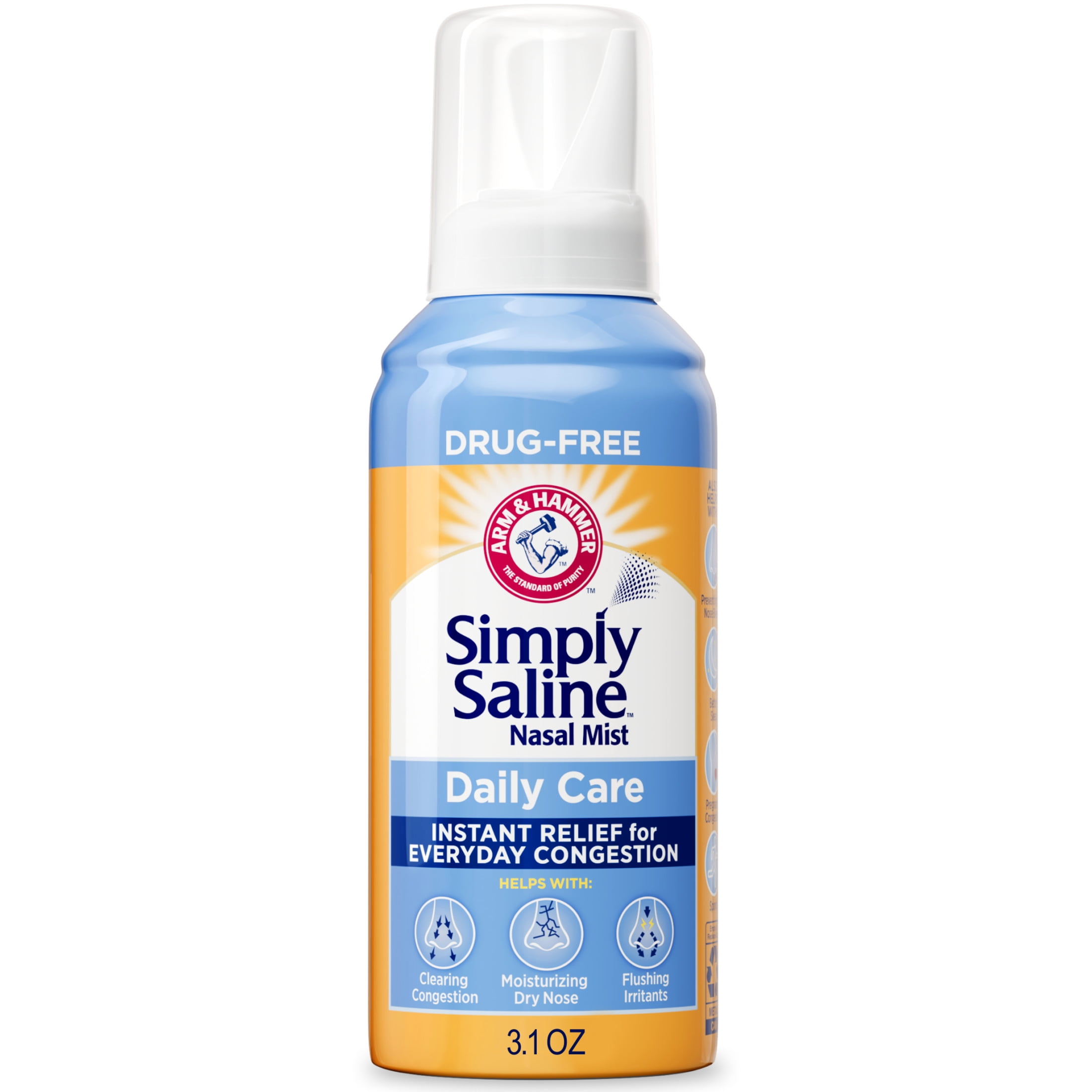 ARM & HAMMER Simply Saline Daily Care Drug-Free Mist for Nasal Congestion Relief, 3.1 oz