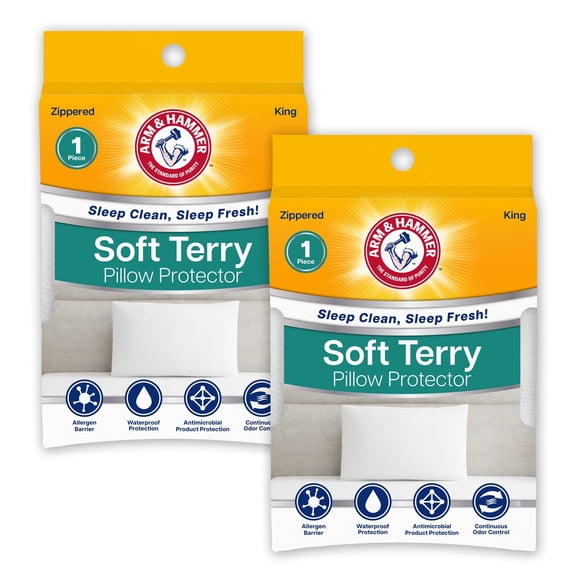 Arm & Hammer Soft Terry Body Pillow Protector, Waterproof, Zipper Closure, White, King, 2-Pack