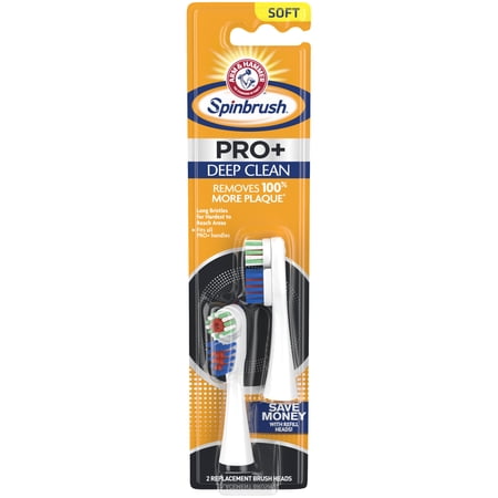 Spinbrush Pro+ Deep Clean Replacement Heads, Soft Bristles, For Battery Toothbrush, 2-Pack
