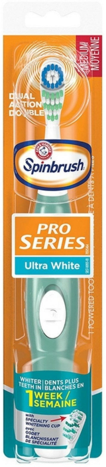 Arm & Hammer Spinbrush Pro Series Ultra White Toothbrush, Medium, 1ct, 4-Pack