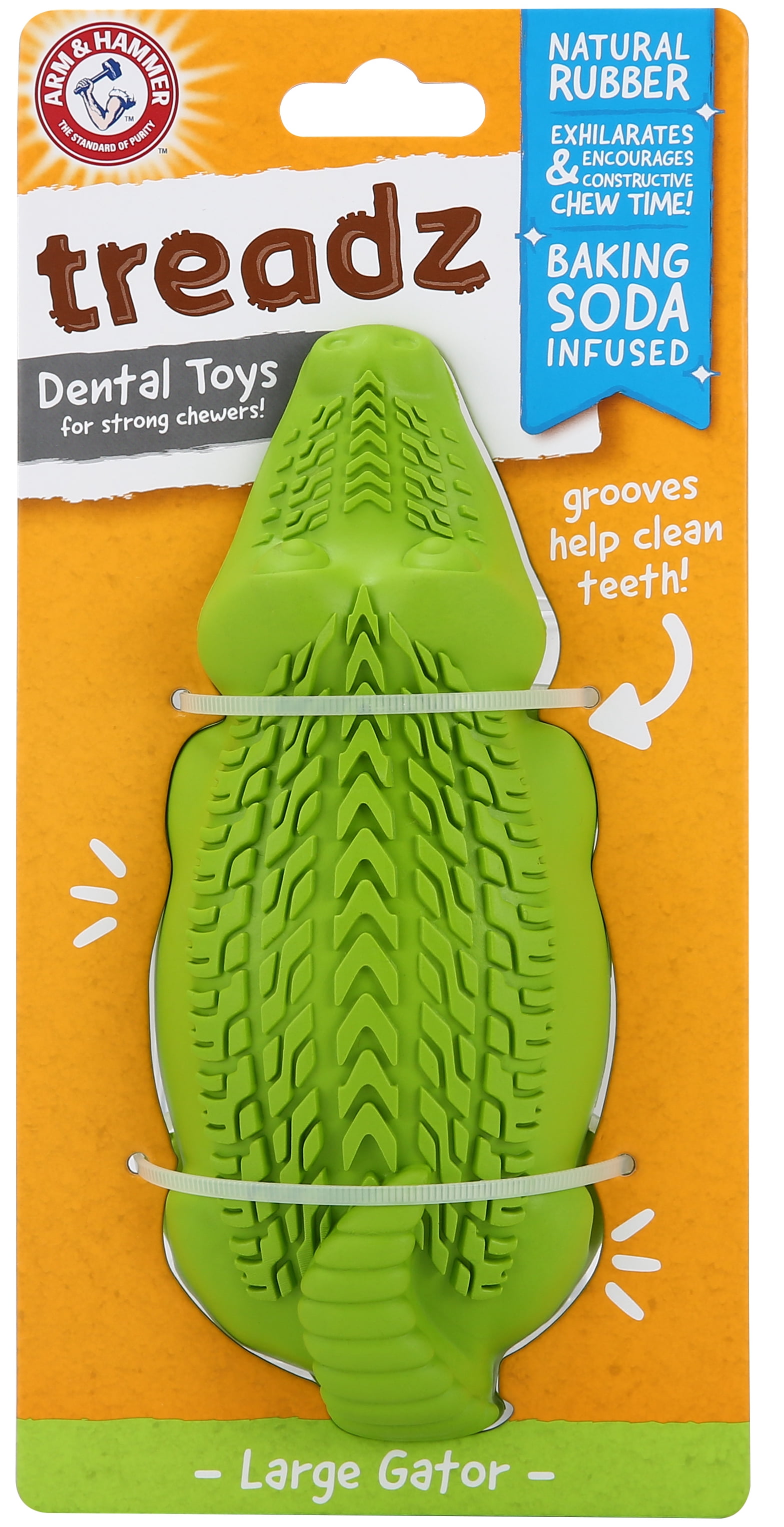 Arm & Hammer Super Treadz Gator Durable Dog Dental Toy, Made with