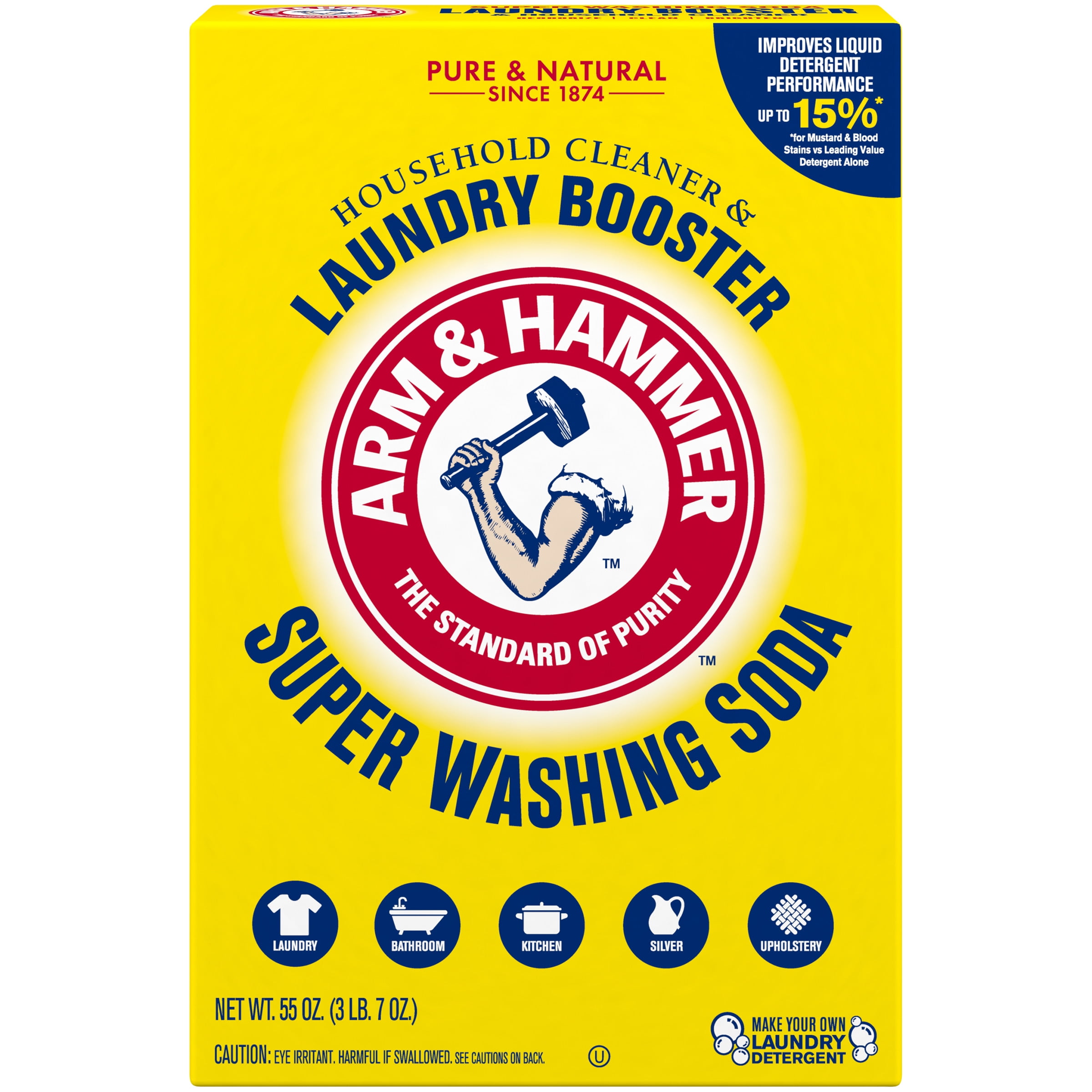 Arm Hammer Super Washing Soda Laundry Booster and Household All Purpose Cleaner Powder 55 oz Box